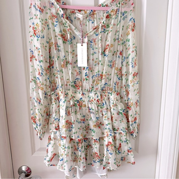 LoveShackFancy Silk Floral Popover Dress - Picture 4 of 14